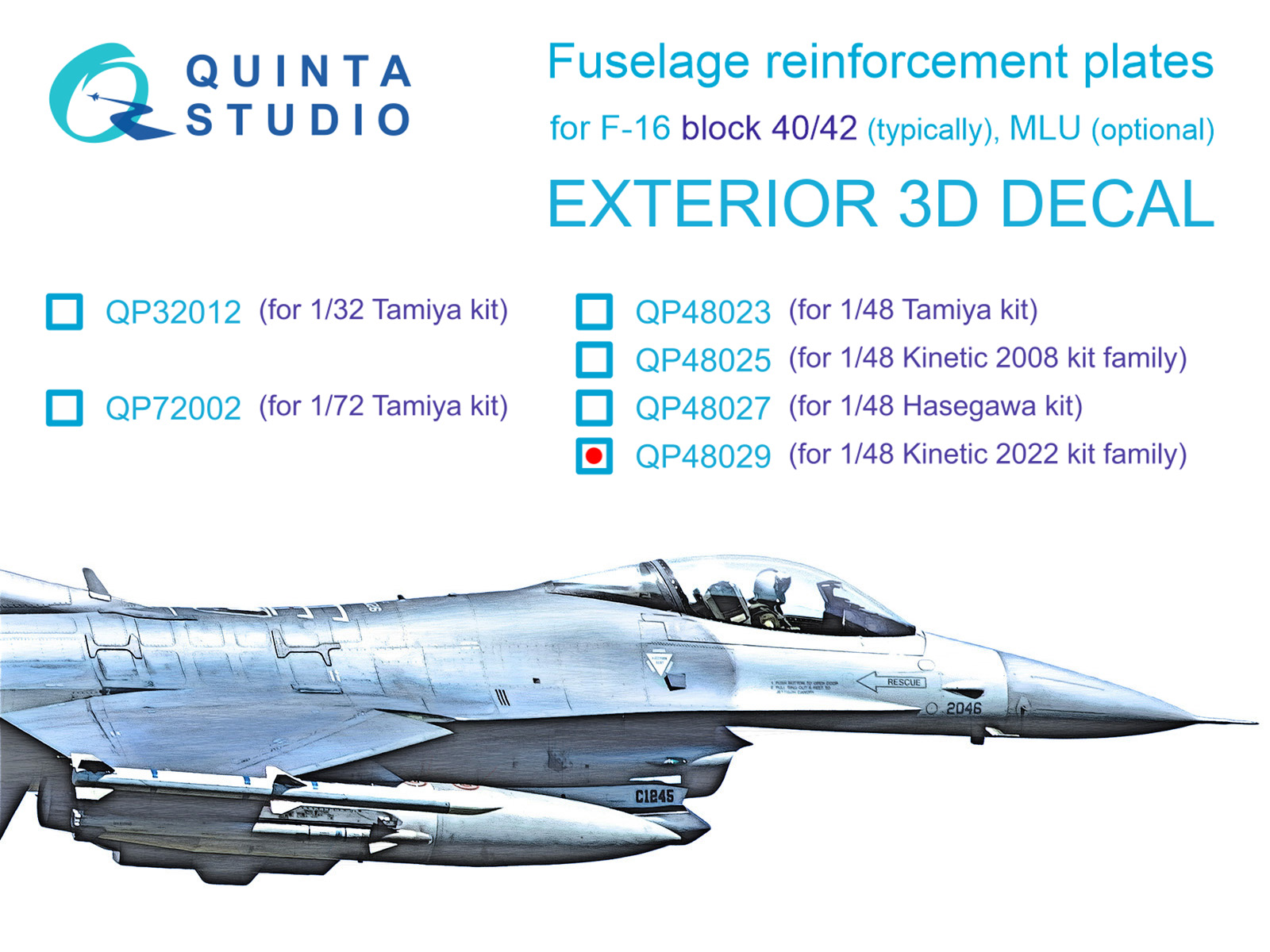 

Усиливающие накладки Quinta Studio 1/48 для F-16 block 4042(Kinetic)QP48029, Цветной