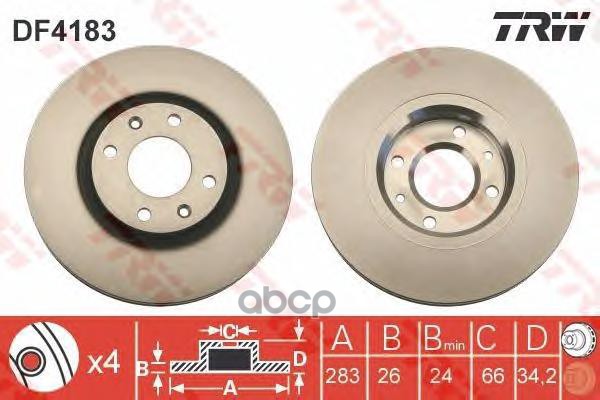 

Диск Тормозной Peugeot 308,Partner (08-) Citroen Berlingo (08-) Передний (1Шт.) Trw Df4183
