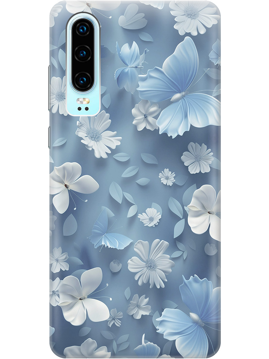 

Силиконовый чехол на Huawei P30 с принтом "Голубые бабочки", Прозрачный;белый;голубой, 720762510