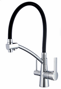 Смеситель для кухни с краном для питьевой воды VIKO V-5522 с черным гибким изливом Chrome