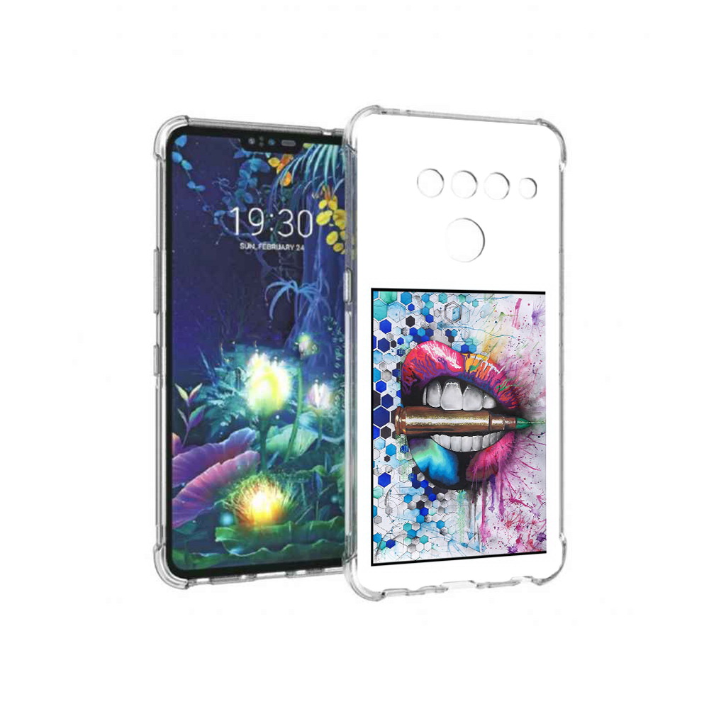 

Чехол MyPads Tocco для LG V50 ThinQ разноцветные губы с пулей, Прозрачный, Tocco