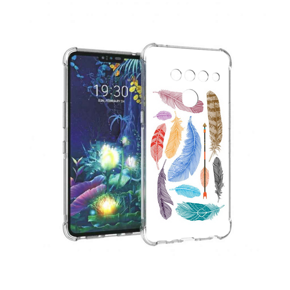 

Чехол MyPads Tocco для LG V50 ThinQ разноцветные перья, Прозрачный, Tocco