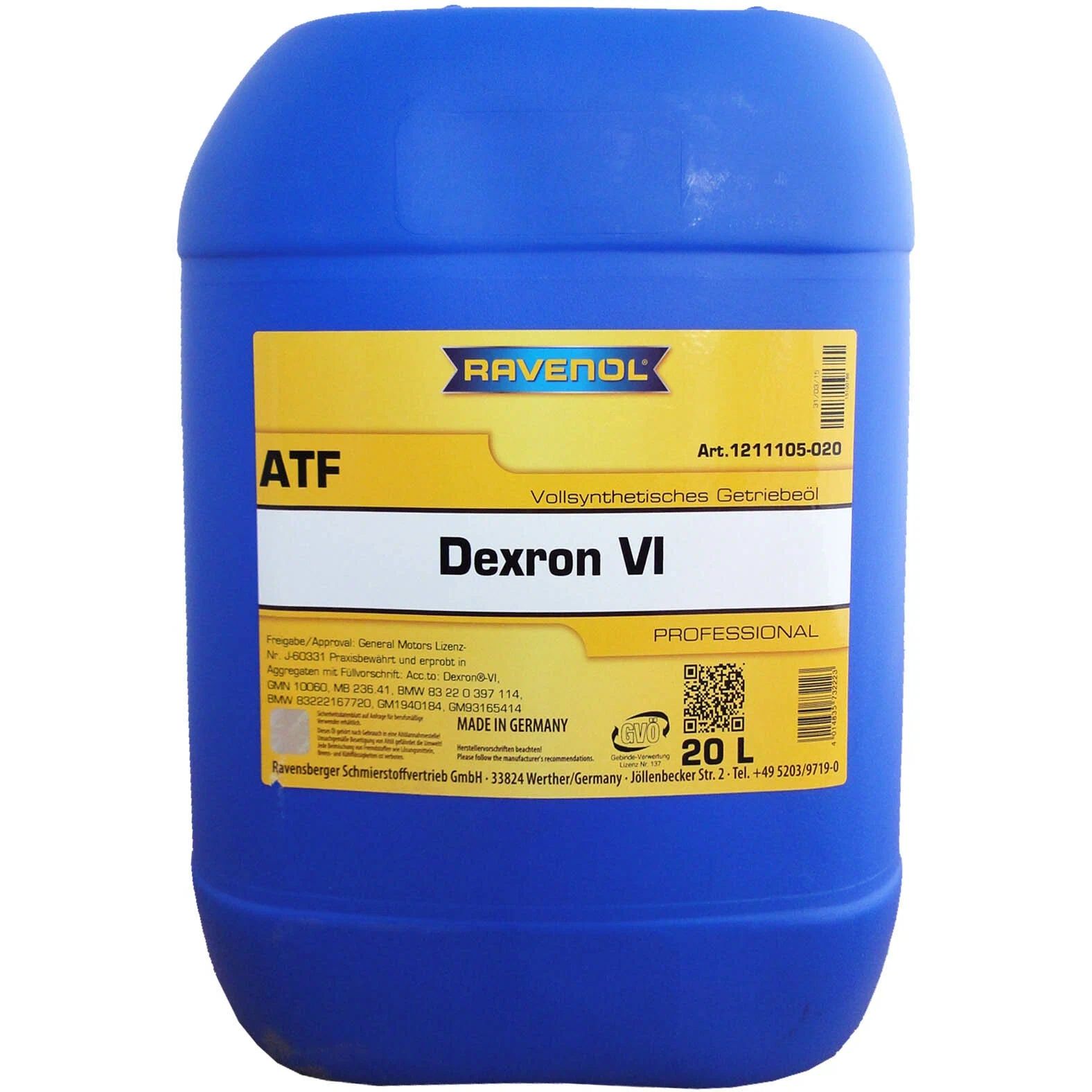 

Трансмиссионное масло ATF Dexron VI 20л второй номер 4014835732223 RAVENOL 121110502001999