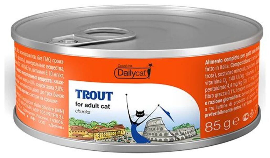 

Влажный корм для кошек DAILYCAT CASUAL LINE TROUT с форелью, 85 гр, Adult