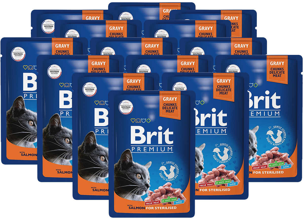 

Влажный корм для кошек BRIT PREMIUM CAT SALMON FOR STERILISED с лососем, 14шт по 85г, Premium For Sterilised