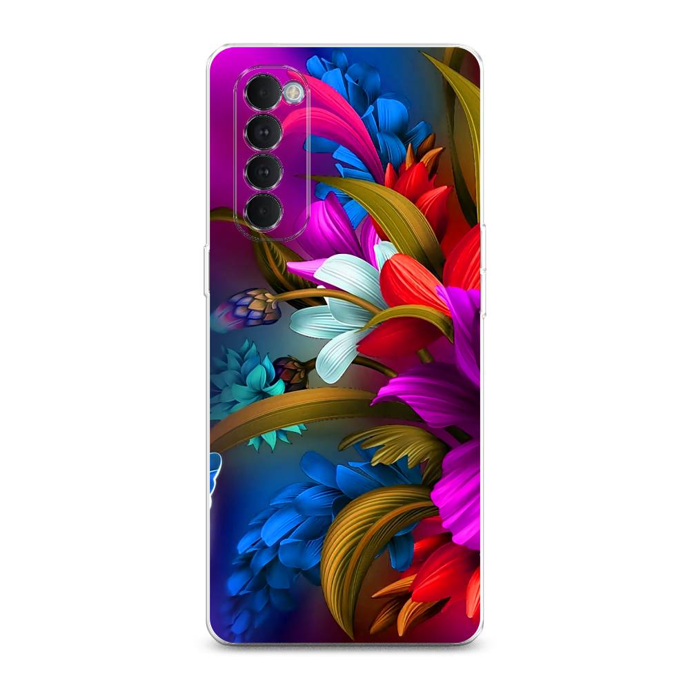 

Чехол на Oppo Reno 4 Pro "Фантастические цветы", Фиолетовый;красный;синий, 258950-2