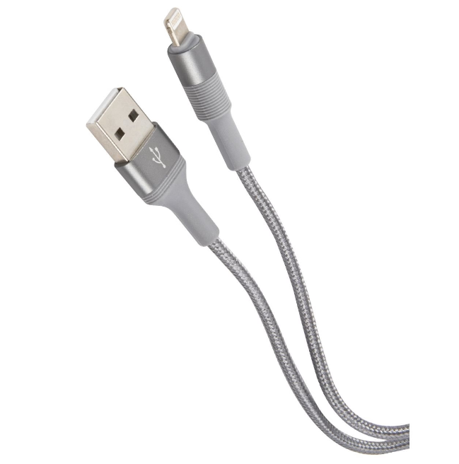 

Кабель Borofone BX21, Lightning - USB, 2.4 А, 1 м, тканевая оплётка, серый