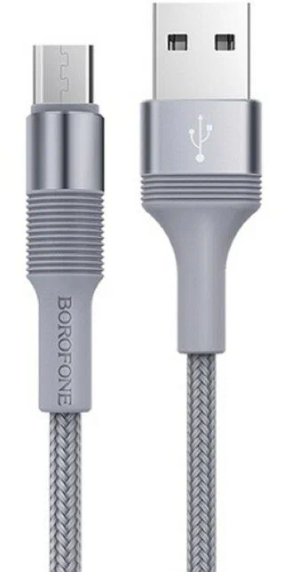 

Кабель Borofone BX21, microUSB - USB, 2.4 А, 1 м, тканевая оплетка, серый