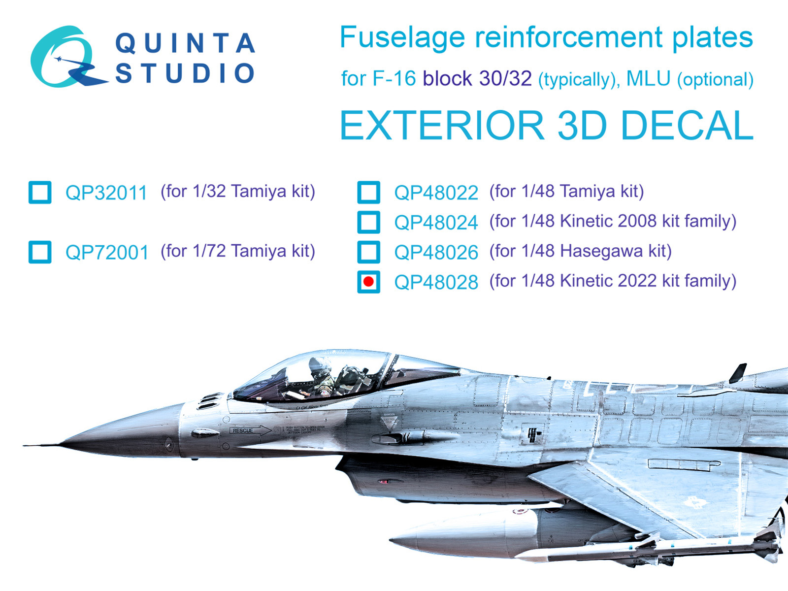 Усиливающие накладки Quinta Studio 1/48 для F-16 block 3032(Kinetic)QP48028