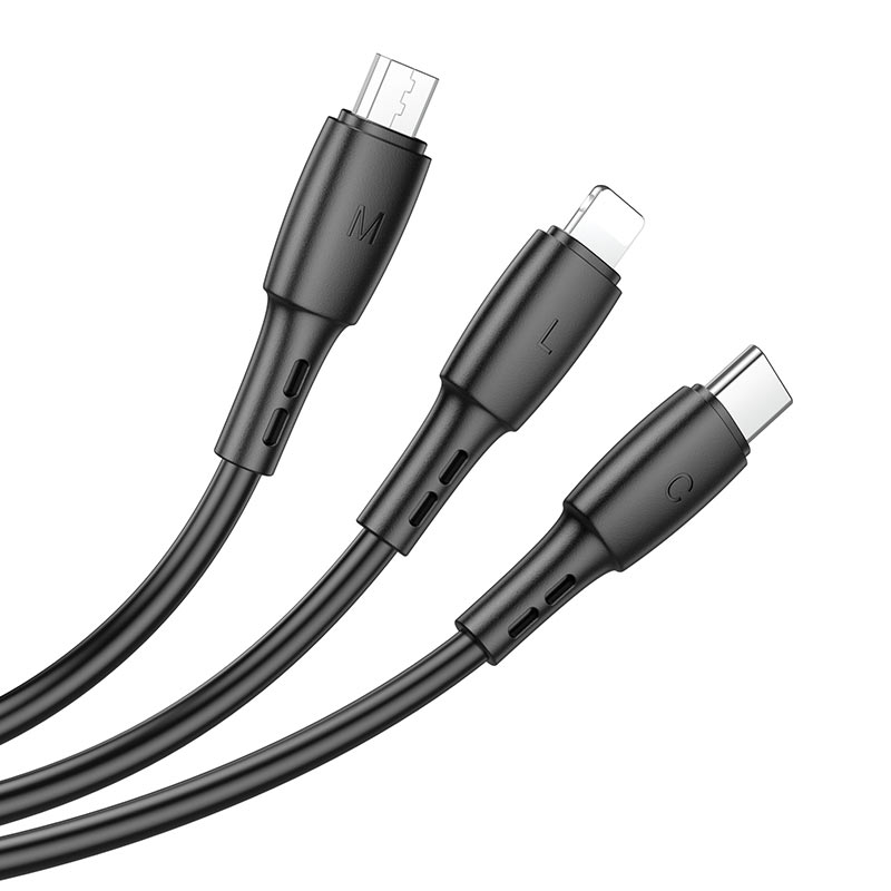 

Кабель Borofone BX71, 3 в 1, microUSB/Lightning/Type-C USB, 2 А, PVC оплетка, 1 м, черный