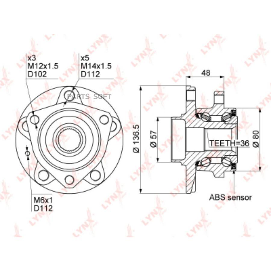 

Ступица передняя в сборе левая/правая AD A3/VW Golf V/6/Caddy 06- LYNXauto WH-1119