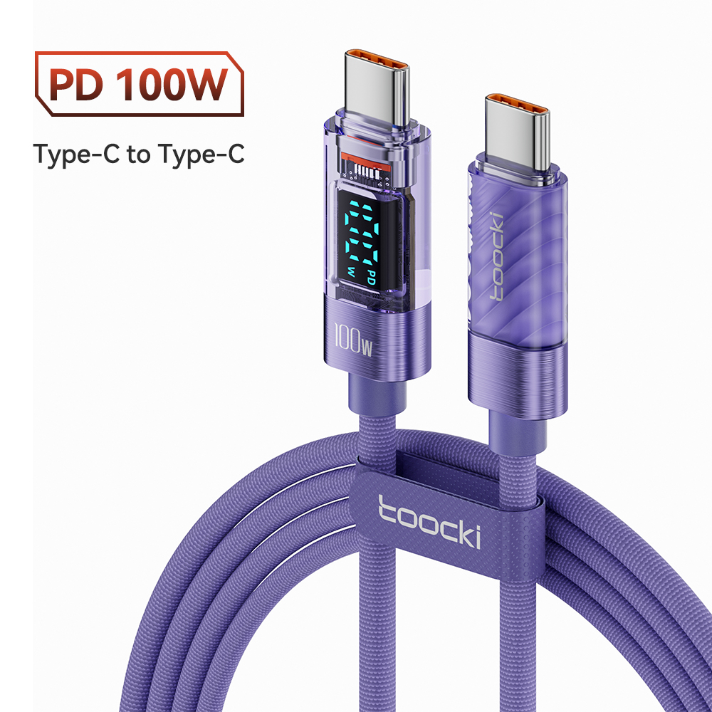 

Кабель Toocki PD 100 Вт Type C для быстрой зарядки с цифровым дисплеем Type-C на Type-C