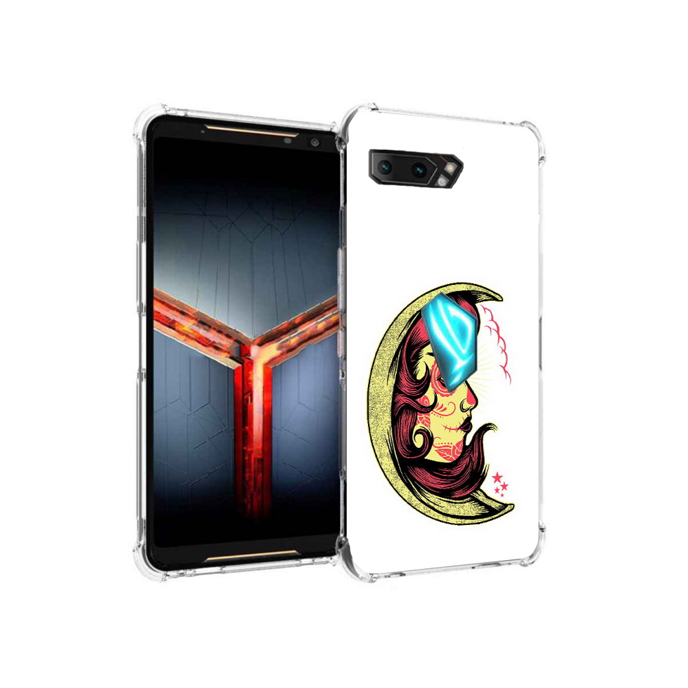 

Чехол MyPads Tocco для Asus ROG Phone 2 желтый полумесяц с лицом девушки, Прозрачный, Tocco