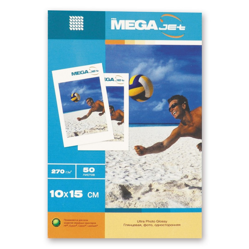 

Бумага для цв.струй.печ. ProMEGA jet (10х15, 270г, глянцевая) пачка 50л, Белый