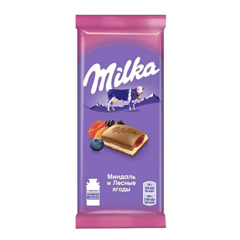 

Шоколад Milka молочный Миндаль и лесные ягоды 90 г