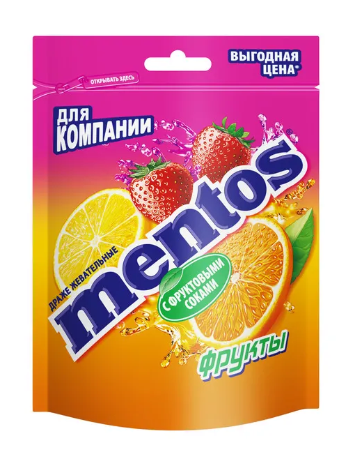

Жевательные драже Mentos Фрукты, 18шт. по 95г.