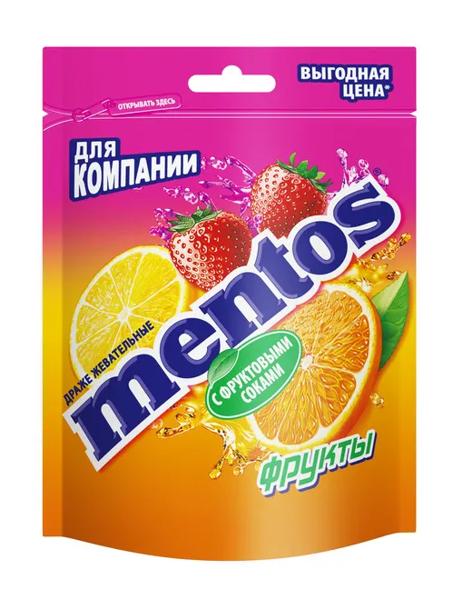 Жевательные драже Mentos Фрукты, 18шт. по 95г.