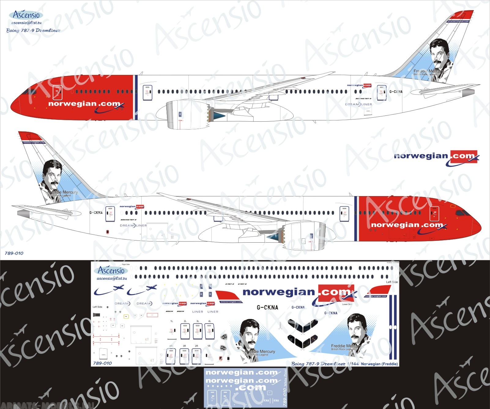 789-010 Декаль для самолета Boeing 787-9 Norwegian Freddie 1/144