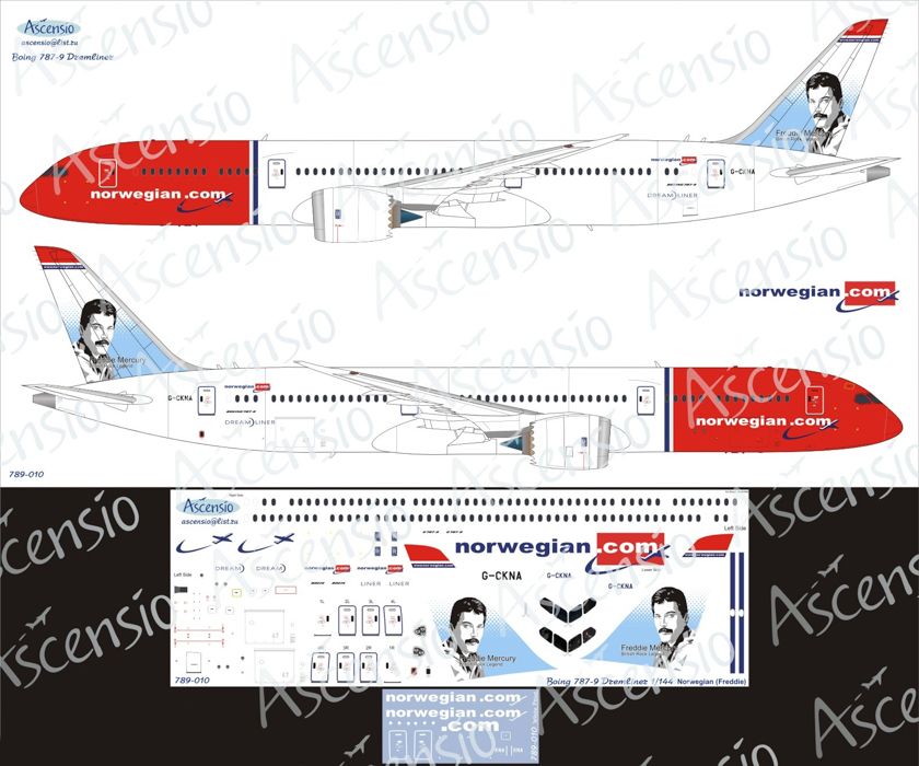 789-010 Декаль для самолета Boeing 787-9 Norwegian Freddie 1/144