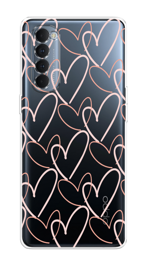 

Чехол на Oppo Reno 4 Pro "Узор из сердечек", Розовый;бежевый, 258950-6