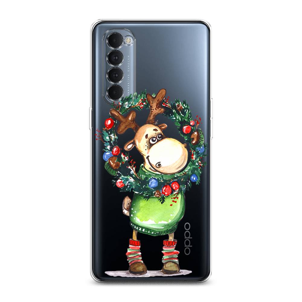 

Чехол на Oppo Reno 4 Pro "Олень с новогодним венком", 258950-4