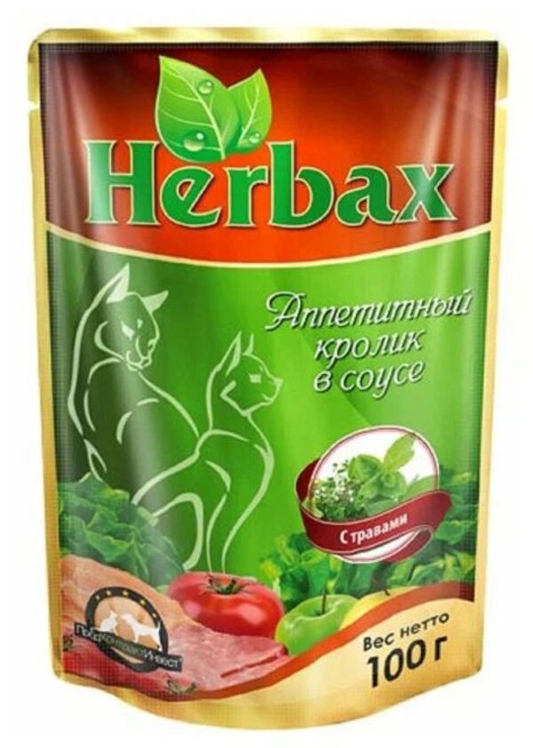 Влажный корм для кошек HERBAX аппетитный кролик с травами в соусе, 100г