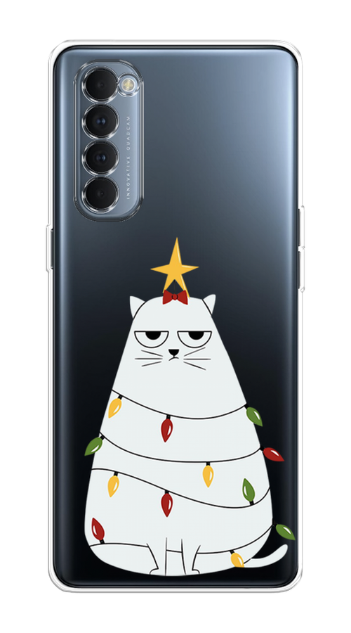 

Чехол на Oppo Reno 4 Pro "Котик в гирлянде", Белый;красный;желтый, 258950-1