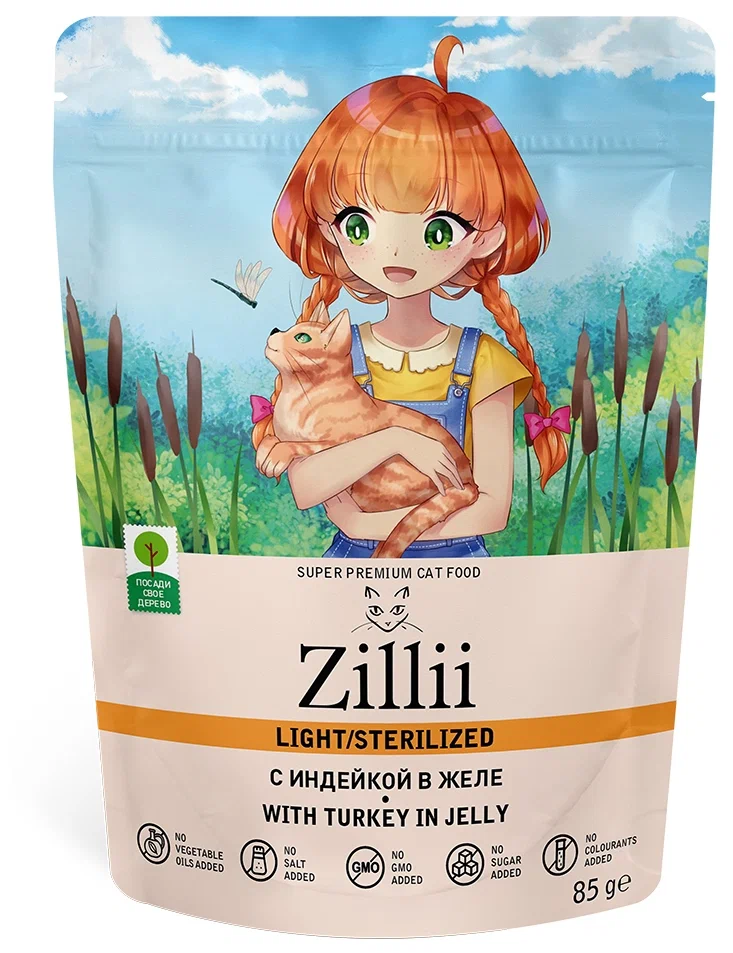 Влажный корм для кошек ZILLII LIGHT STERILIZED CAT TURKEY с индейкой, 85 г