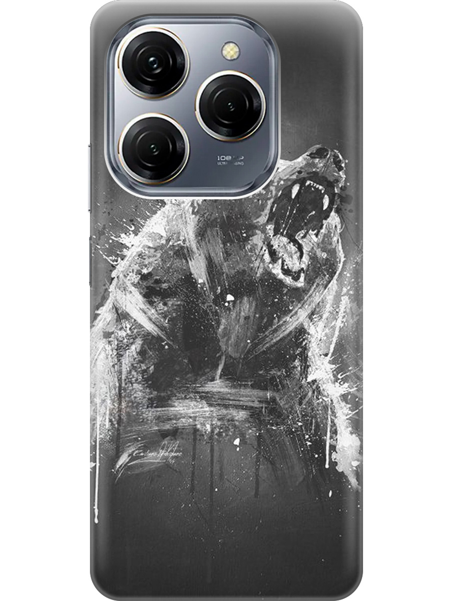 

Силиконовый чехол на Tecno Spark 20 Pro с рисунком "Разъяренный медведь", Коричневый;серый;черный, 20011919