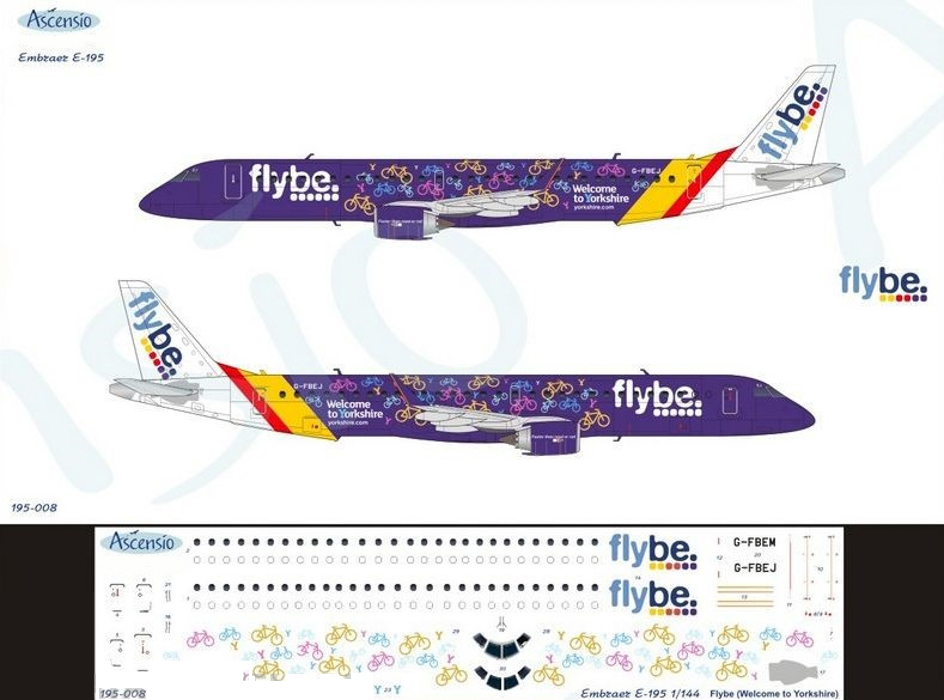 195-008 Декаль для самолета Embraer Embraer 195 FlyBe Violet byke 1/144