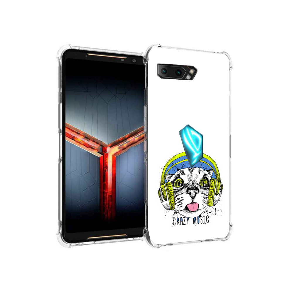 

Чехол MyPads Tocco для Asus ROG Phone 2 кошка в наушниках рисунок, Прозрачный, Tocco