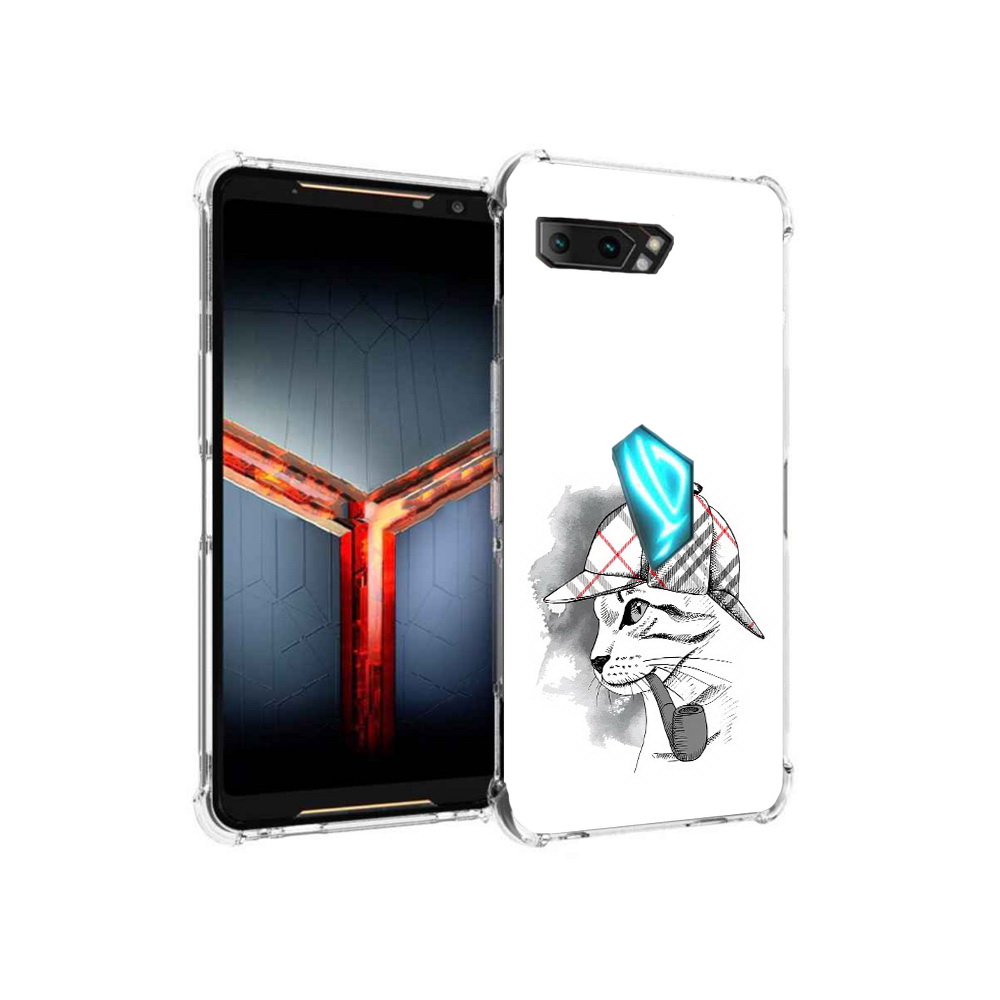 Чехол MyPads Tocco для Asus ROG Phone 2 кошка с трубкой