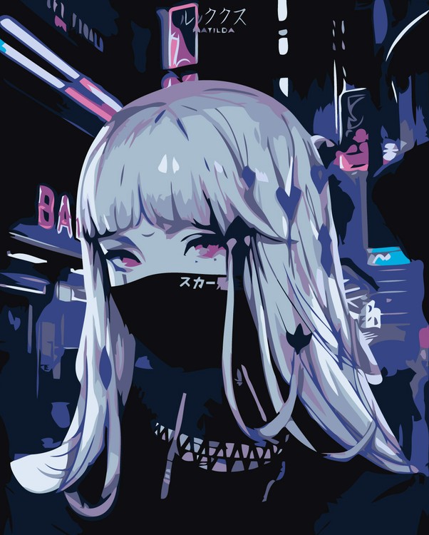 фото Живопись по номерам живопись по номерам аниме. девушка в черной маске 40x50