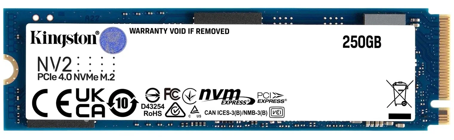 

SSD накопитель Kingston NV2 SNV2S/250G 250ГБ, M.2 2280, PCI-E 4.0 x4, NVMe, M.2
