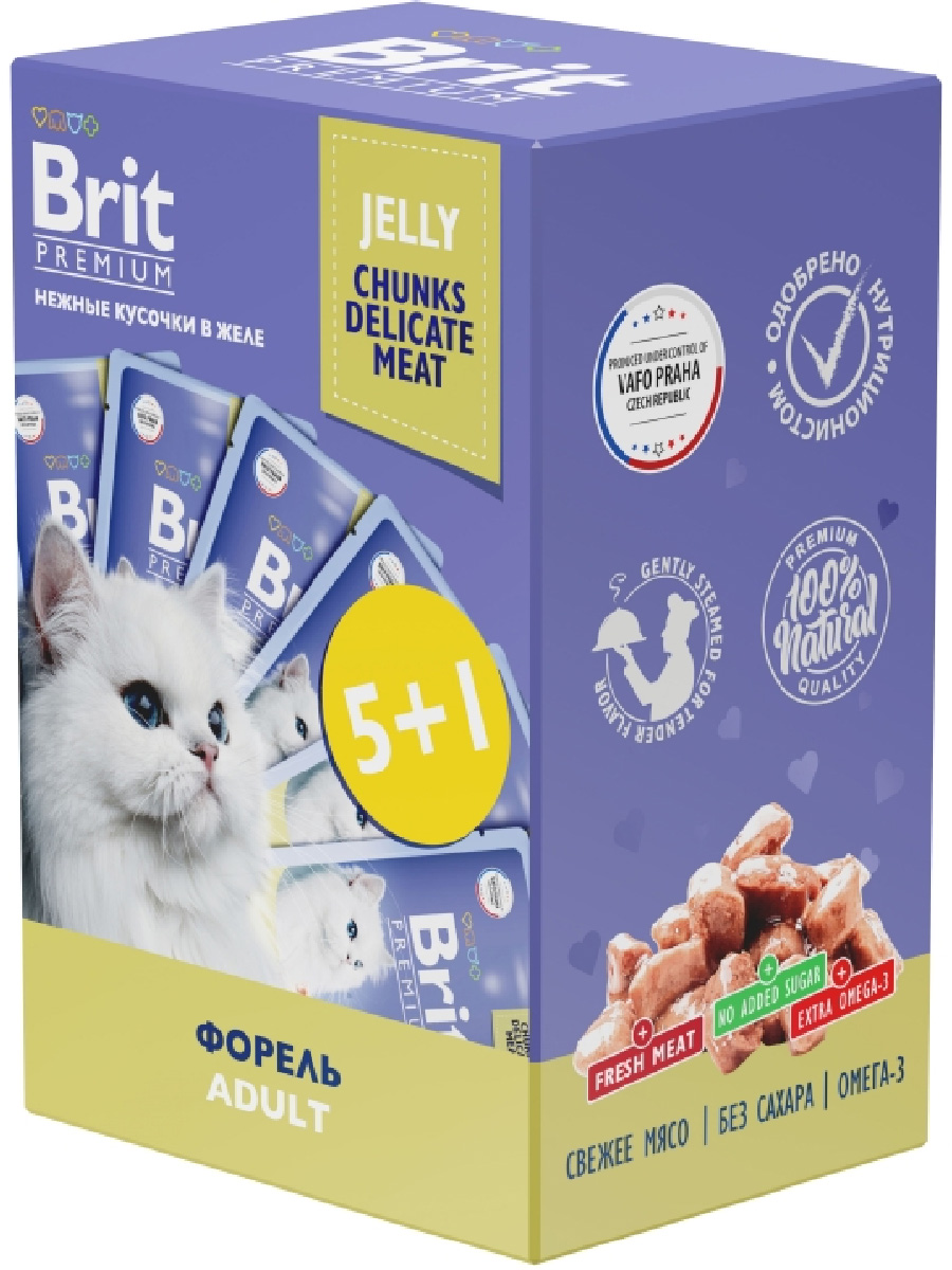 фото Влажный корм для кошек brit premium с форелью в желе, 6шт по 85г