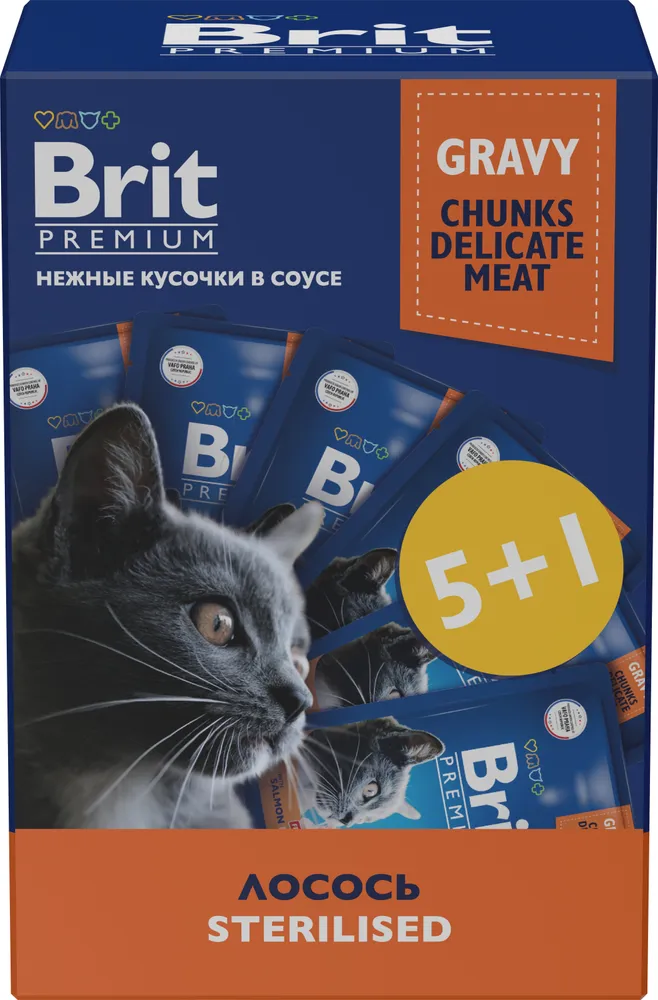 

Влажный корм для кошек BRIT PREMIUM с лососем, для стерилизованных, 6шт по 85г, Premium