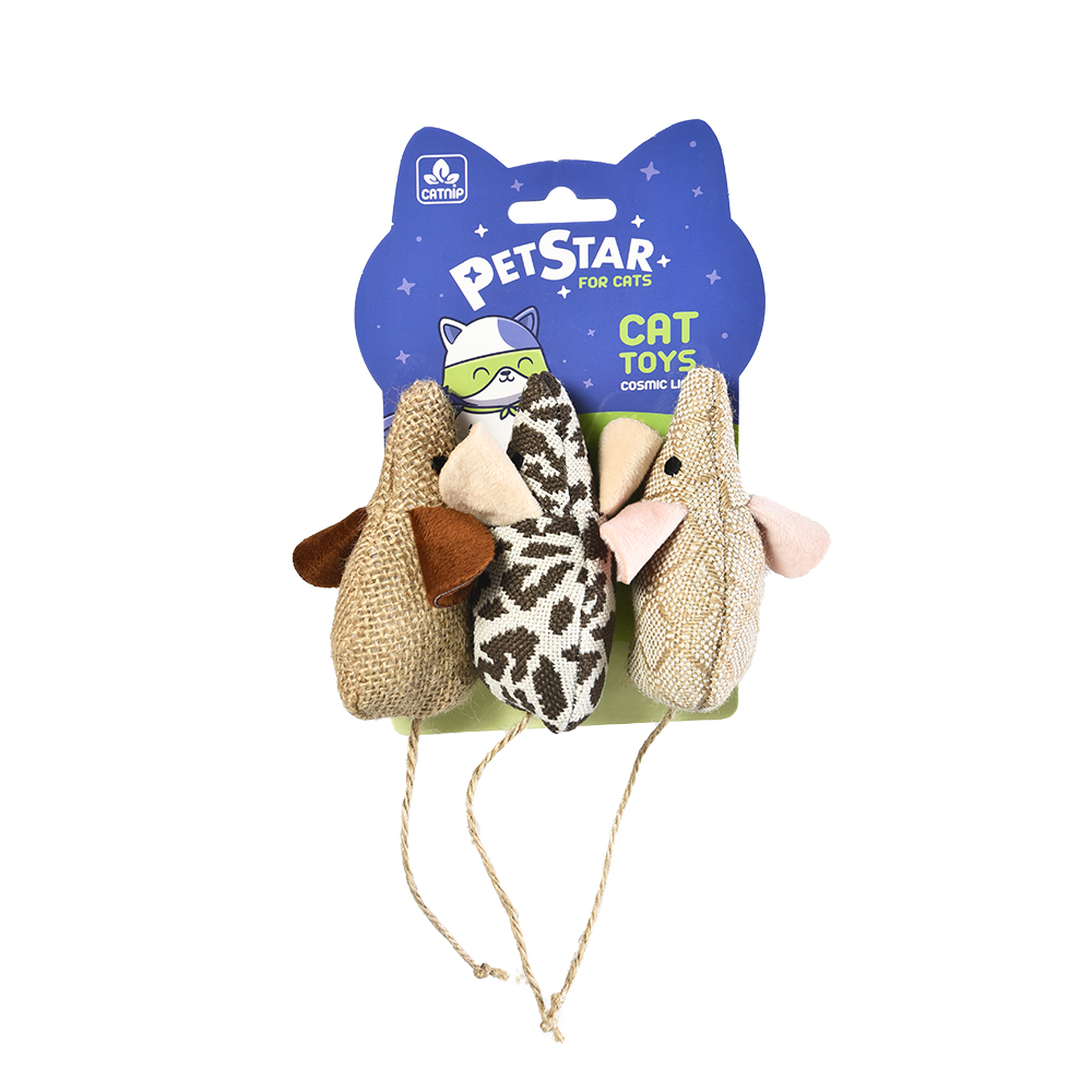Игрушка для кошек PET STAR Мышки с мятой, набор 3шт, текстиль, 21х5см