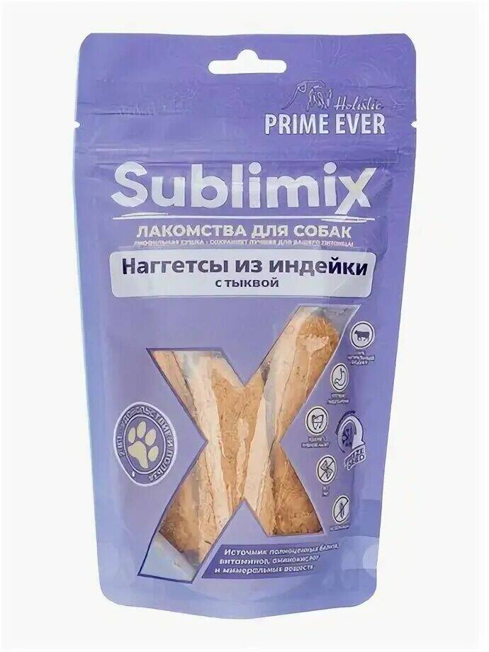 

Лакомство для собак PRIME EVER SUBLIMIX Наггетсы из индейки с тыквой, 60 г