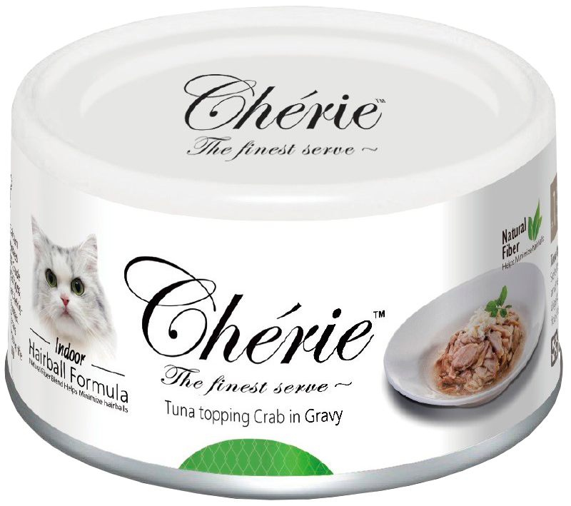 

Консервы для кошек PETTRIC CHERIE ADULT CAT HAIRBALL CONTROL с тунцом и крабом, 80г, Cherie Hairball Control