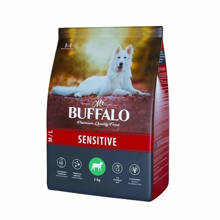 

Сухой корм для взрослых собак средних и крупных пород Mr.Buffalo Sensitive ягненок, 2 кг