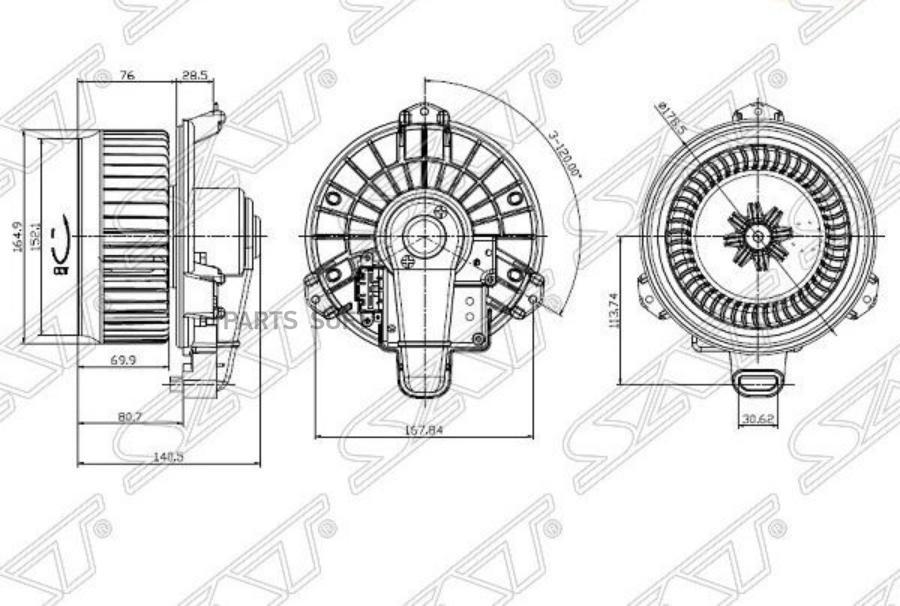 

отопителя SAT ST8710348080 12V, 22A, Outer diameter 70mm, CCW, Toyota Camry 2009-2012 1шт
