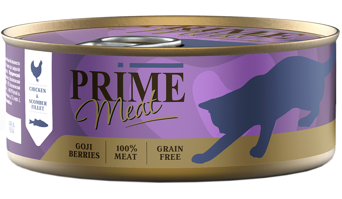 Консервы для кошек PRIME MEAT CAT GRAIN FREE с курицей и скумбрией, 100 г