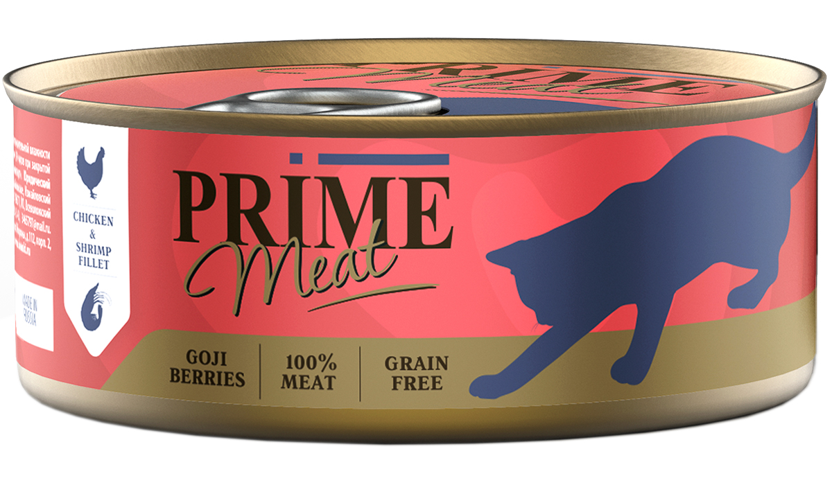 Консервы для кошек PRIME MEAT CAT GRAIN FREE с курицей и креветкой,100 г