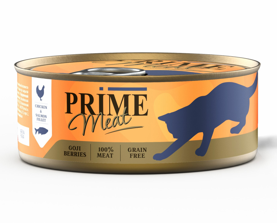 

Консервы для кошек PRIME MEAT CAT GRAIN FREE с курицей и лососем,100 г, Meat