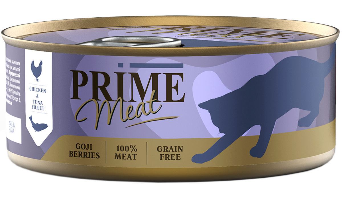 фото Влажный корм для кошек prime meat cat grain free с курицей и тунцом, 100 гр