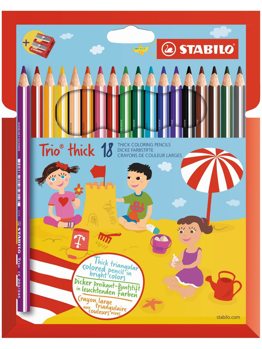 фото Цветные карандаши stabilo trio 203/2-18 утолщенные + точилка, 18 цветов