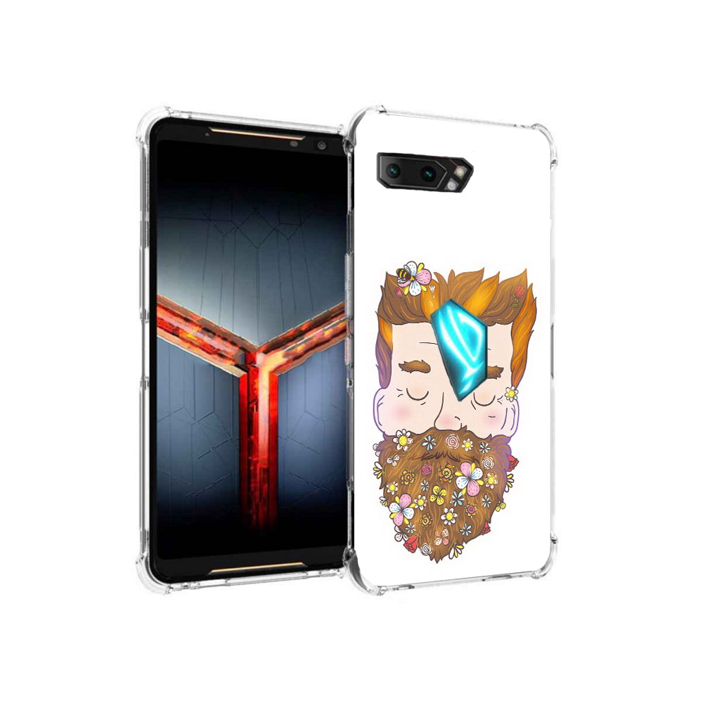 

Чехол MyPads Tocco для Asus ROG Phone 2 мужчина с цветами в бороде, Прозрачный, Tocco