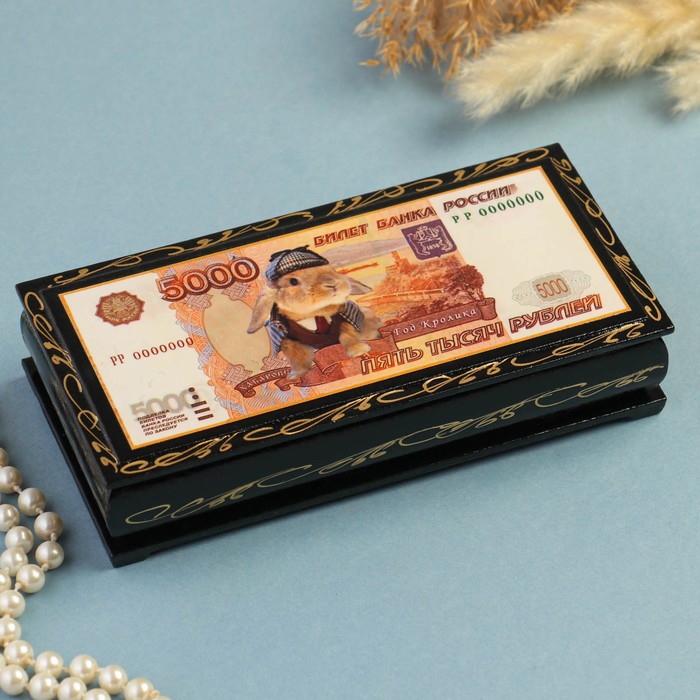 

Шкатулка - купюрница «5000 рублей, кролик», 8,5х17 см, лаковая миниатюра