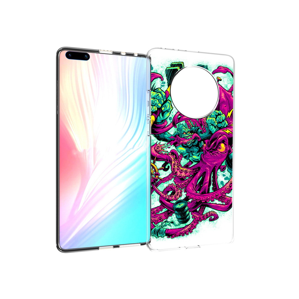 

Чехол MyPads Tocco для Huawei Mate 40 Pro фиолетовый кракен, Прозрачный, Tocco