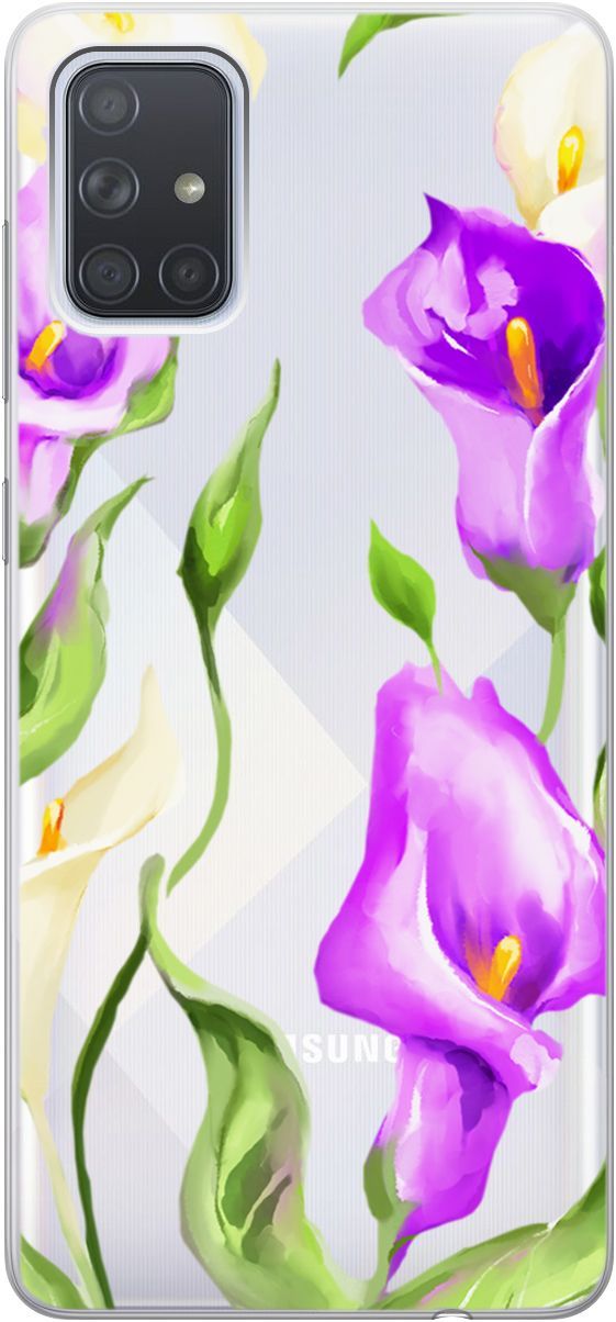 

Чехол на Samsung Galaxy A71 с принтом "Amazing Callas" прозрачный, Прозрачный;фиолетовый, 5401